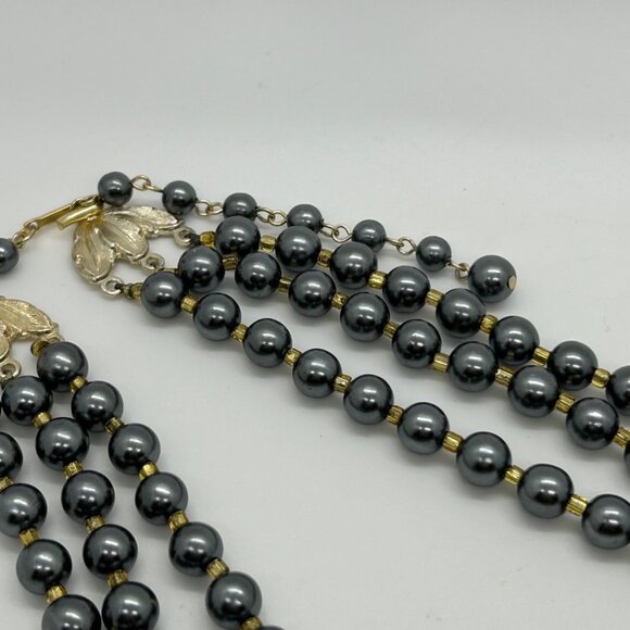 Vintage Three-Strand Gray Gold Iridescent Bead Faux & Pearls Prom Formal - Picture 11 of 16